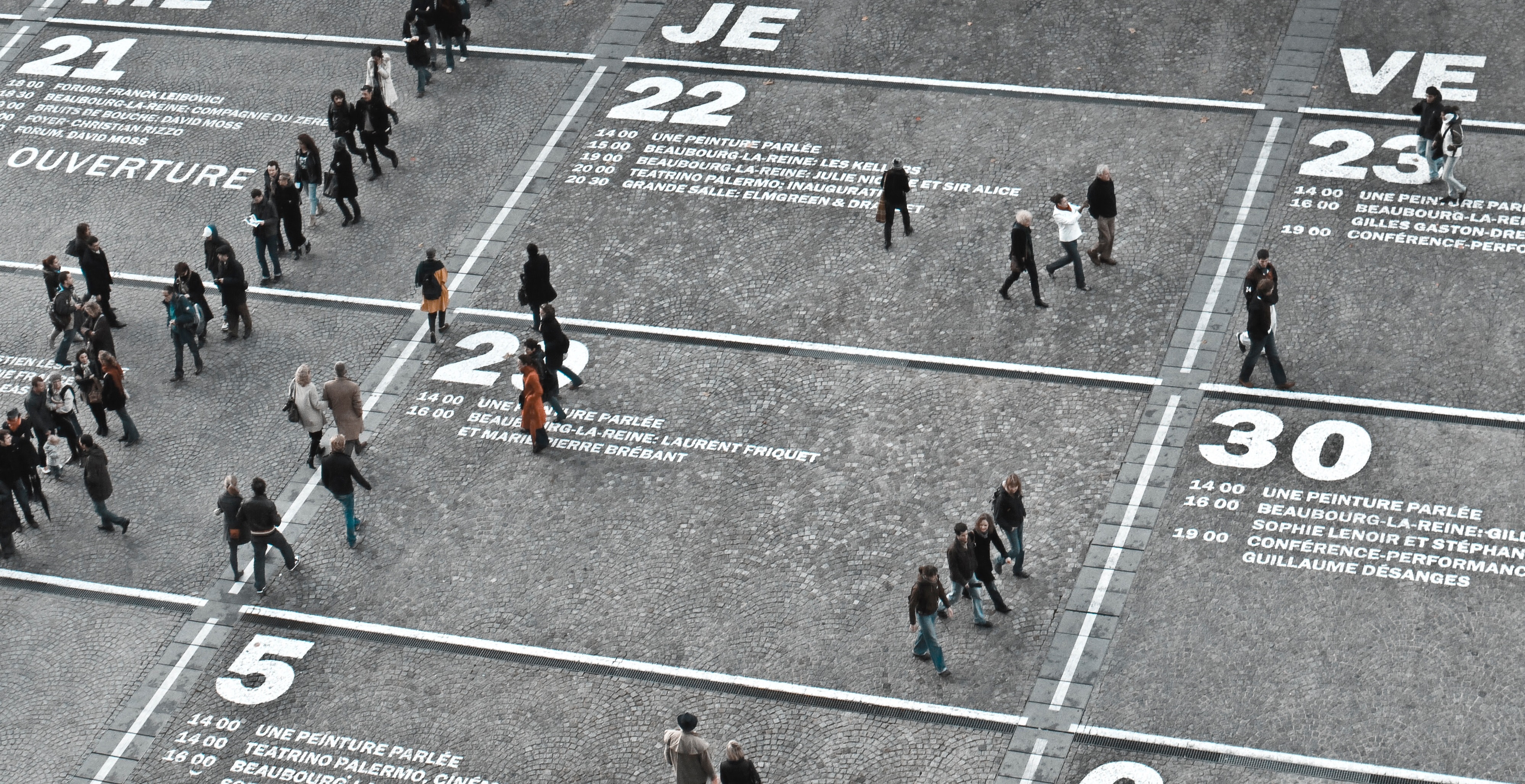 people walking on calendar floor