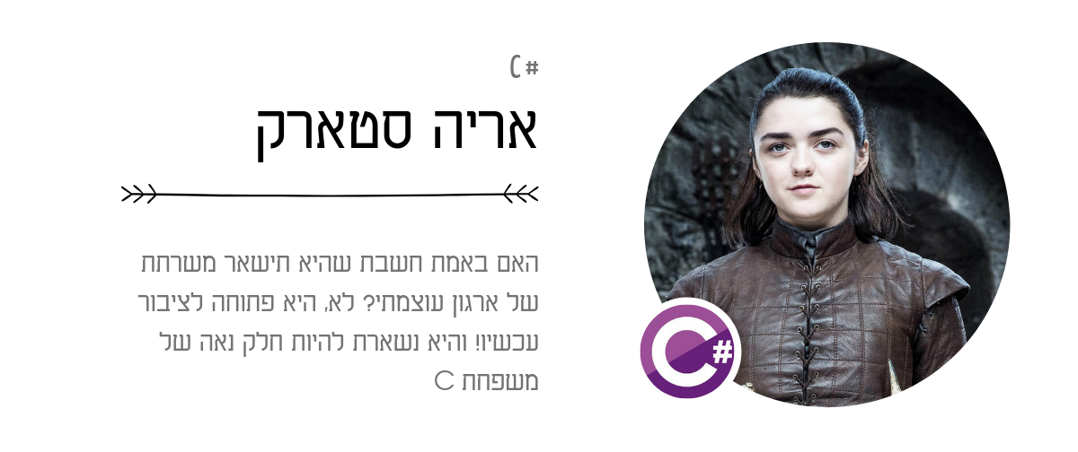 מה אם שפות תכנות היו דמויות של משחקי הכס 8 C# - אריה סטארק